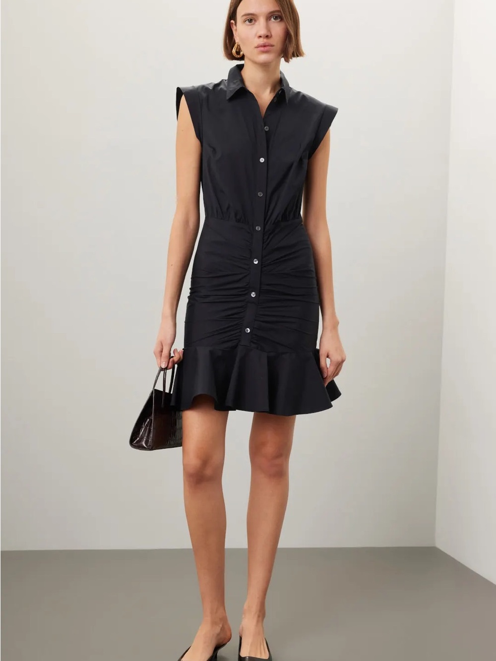 Veronica Beard Black Sleeveless Button-Front Ruffled Mini Dress